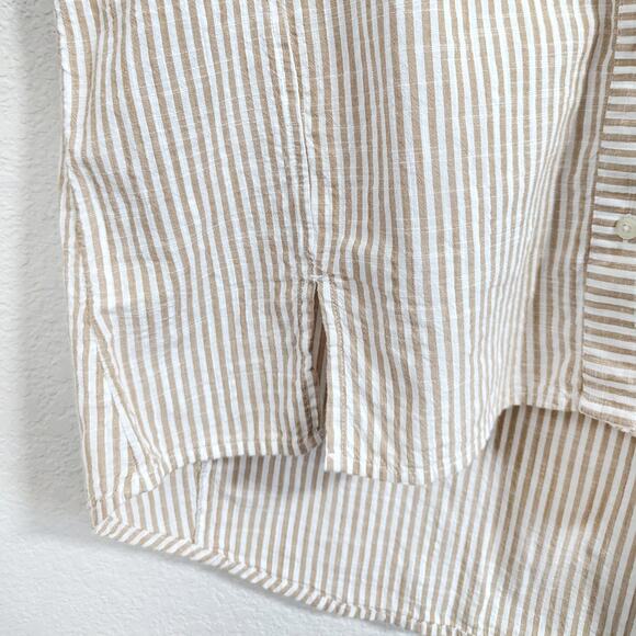Vineyard Vines Beige Stripe Button Up Shirt Pocket Relaxed Cotton Womens 2 - Picture 5 of 8